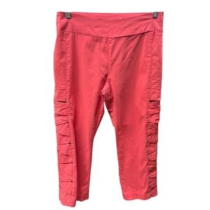 Euro Women's Size 8 Stretch Crop‎ Capri Pants Coral Strap Leg Design Beach Comfy
